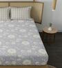 Grey Floral 210 TC Microfiber Double King Size Bedsheet With 2 Pillow Covers