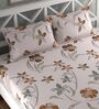 Grey Floral 210 TC Microfiber Double Queen Bedsheet With 2 Pillow Covers