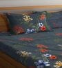 Grey & Green Floral 210 TC Poly Cotton Queen Sized Bed Sheets with 2 Pillow Covers
