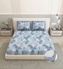 Blue Floral 260 Tc Polycotton King Fitted Bedsheet With 2 Pillow Covers