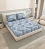 Blue Floral 260 Tc Polycotton King Fitted Bedsheet With 2 Pillow Covers
