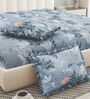 Blue Floral 260 Tc Polycotton King Fitted Bedsheet With 2 Pillow Covers