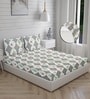 Grey Floral 280 TC Cotton Blend Fitted King Bedsheet With 2 Pillow Covers