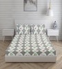 Grey Floral 280 TC Cotton Blend Fitted King Bedsheet With 2 Pillow Covers