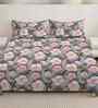 Grey Floral 300 TC Cotton Blend 7D King Size Double Bedsheet with 2 Pillow Covers