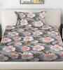 Grey Floral 300 TC Cotton Blend 7D Single Bedsheet with 1 Pillow Cover