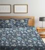 Navy Blue Floral 300 Tc Cotton Blend Double King Size Bedsheet With 2 Pillow Covers