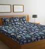 Grey Floral 300 TC Cotton Blend Double Queen Bedsheet With 2 Pillow Covers
