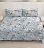 Grey Floral 300 TC Cotton Blend King Size Double Bedsheet with 2 Pillow Covers