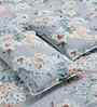 Grey Floral 300 TC Cotton Blend King Size Fitted Double Bedsheet with 2 Pillow Covers