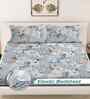Grey Floral 300 TC Cotton Blend King Size Fitted Double Bedsheet with 2 Pillow Covers