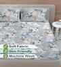 Grey Floral 300 TC Cotton Blend King Size Fitted Double Bedsheet with 2 Pillow Covers
