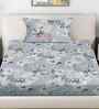 Grey Floral 300 TC Cotton Blend Single Bedsheet with 1 Pillow Cover