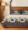 Grey Floral 300 TC Cotton King Sized Bedsheet with 2 Pillow Covers