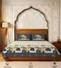 Grey Floral 300 TC Cotton King Sized Fitted Bedsheet with 2 Pillow Covers