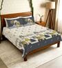 Grey Floral 300 TC Cotton King Sized Fitted Bedsheet with 2 Pillow Covers