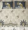 Grey Floral 300 TC Cotton King Sized Fitted Bedsheet with 2 Pillow Covers
