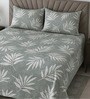 Grey Floral 400 TC Cotton Queen Flat Bedsheet with 2 Pillow Covers Essential Collection