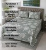 Grey Floral 400 TC Cotton Queen Flat Bedsheet with 2 Pillow Covers Essential Collection