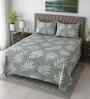Grey Floral 400 TC Cotton Queen Flat Bedsheet with 2 Pillow Covers Essential Collection
