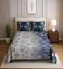 Grey Floral 400 Tc Cotton Single Bedsheet With 2 Pillow Covers