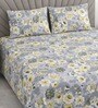 Grey Floral 400 TC Cotton Superking Size Bedsheet With 2 Pillow Covers Threads Nature Collection