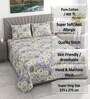 Grey Floral 400 TC Cotton Superking Size Bedsheet With 2 Pillow Covers Threads Nature Collection