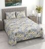 Grey Floral 400 TC Cotton Superking Size Bedsheet With 2 Pillow Covers Threads Nature Collection