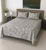 Grey Floral 400 TC Cotton SuperKing Sized Double Bedsheet with 2 Pillow Covers Luxury Series Collection