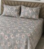 Grey Floral 400 TC Cotton SuperKing Sized Double Bedsheet with 2 Pillow Covers Luxury Series Collection