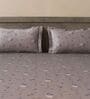 Grey Floral 600TC Cotton Super King Sized Double Bedsheet with 2 Embroidery Pillow Covers