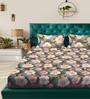 Grey Floral 7D King Size Cotton Blend Double Bedsheet with 2 Pillow Covers