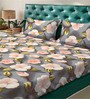 Grey Floral 7D King Size Cotton Blend Double Bedsheet with 2 Pillow Covers