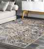 Grey Floral Polyester 5x8 Feet Machine Made Carpet