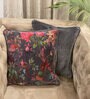 Grey Floral Velvet & Cotton 16 x 16 Inches Cushion Cover