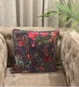 Grey Floral Velvet & Cotton 16 x 16 Inches Cushion Cover