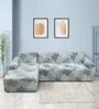 Grey Floral Viscose and Polyester (3 + Lounge) L-Shaped Stretchable Chaise Sofa Covers