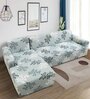 Grey Floral Viscose and Polyester (3 + Lounge) L-Shaped Stretchable Chaise Sofa Covers