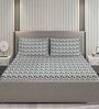 Grey Geometric 144 TC Cotton King Bedsheet with 2 Pillow Covers