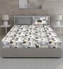 Grey Geometric 144 TC Cotton King Sized Bed Sheets with 2 Pillow Covers