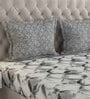 Grey Geometric 144 TC Cotton Queen Sized Bed Sheets with 2 Pillow Covers