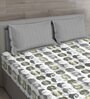 Grey Geometric 144 TC Cotton Queen Sized Bed Sheets with 2 Pillow Covers