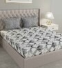Grey Geometric 144 TC Cotton Queen Sized Bed Sheets with 2 Pillow Covers