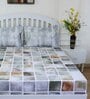 Grey Geometric 180 TC Cotton Queen Sized Bed Sheets with 2 Pillow Covers