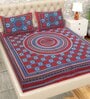 Red Geometric 200 TC Cotton Double Queen Sized Bedsheet With 2 Pillow Covers