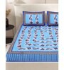 Blue Floral 200 TC Cotton Double Queen Sized Bedsheet With 2 Pillow Covers