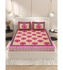 Pink Floral 200 TC Cotton Double Queen Sized Bedsheet With 2 Pillow Covers