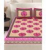 Pink Floral 200 TC Cotton Double Queen Sized Bedsheet With 2 Pillow Covers