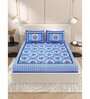 Blue Floral 200 TC Cotton Double Queen Sized Bedsheet With 2 Pillow Covers