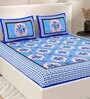 Blue Floral 200 TC Cotton Double Queen Sized Bedsheet With 2 Pillow Covers